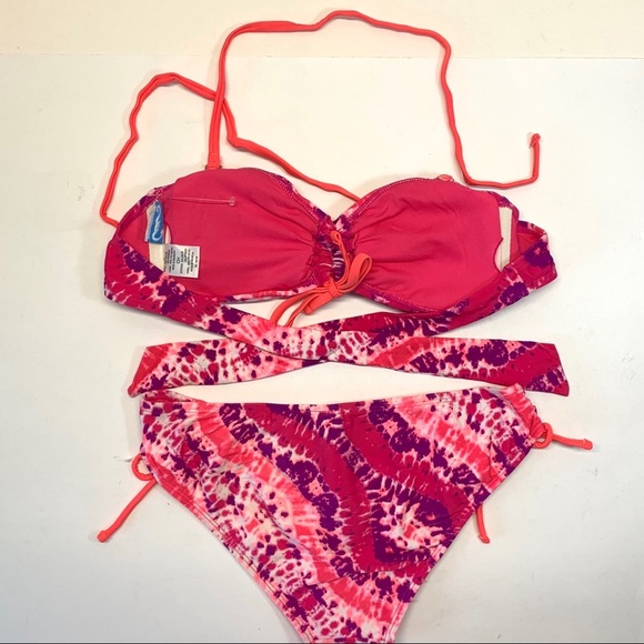 CALIFORNIA WAVES Size S Pink Tie Dye 2‎ Piece Bandeau Bikini - Picture 3 of 6